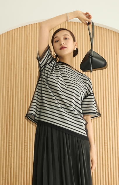 チュールボーダーTシャツ