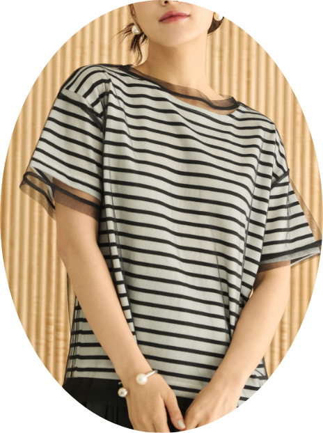 チュールボーダーTシャツ