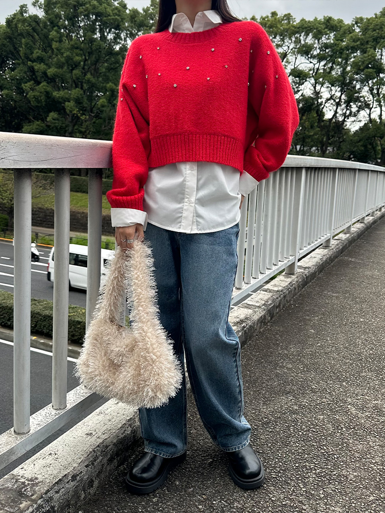 Styling01 ビジュー付ドルマンニット