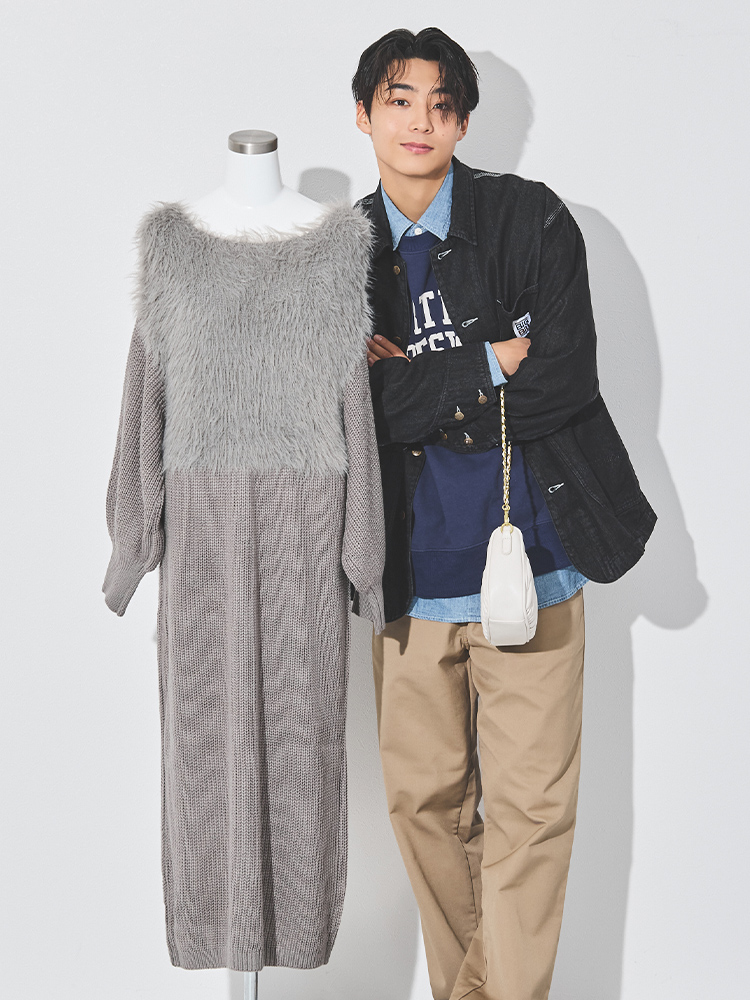 Styling02 シャギー切り替えニットワンピース