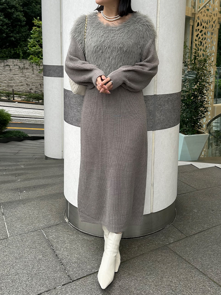 Styling02 シャギー切り替えニットワンピース