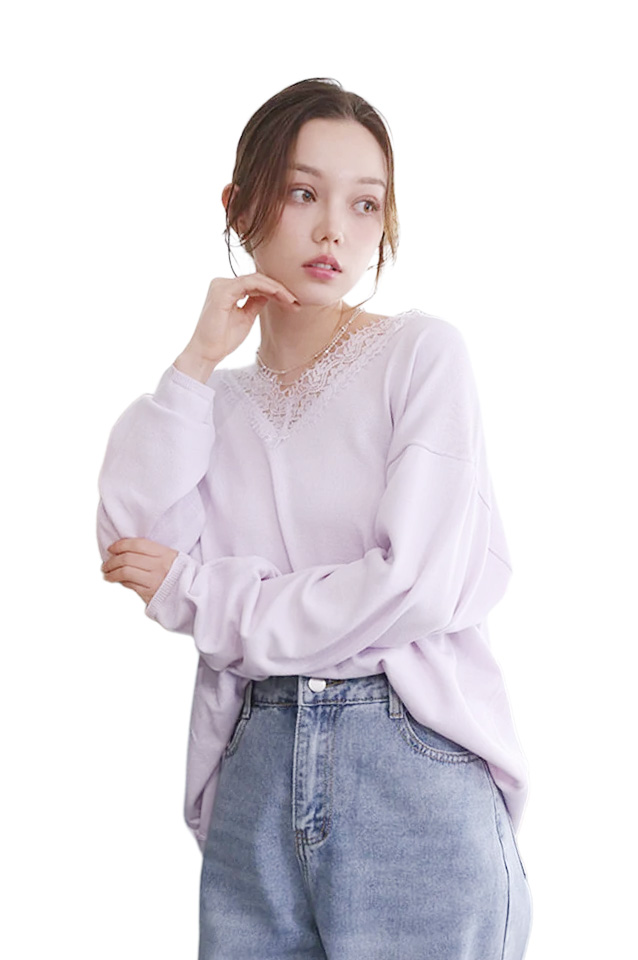 衿レースVネックプルオーバー