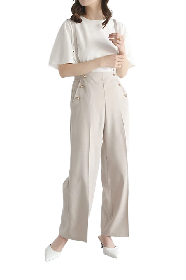 サスペンダー付きワイドパンツ